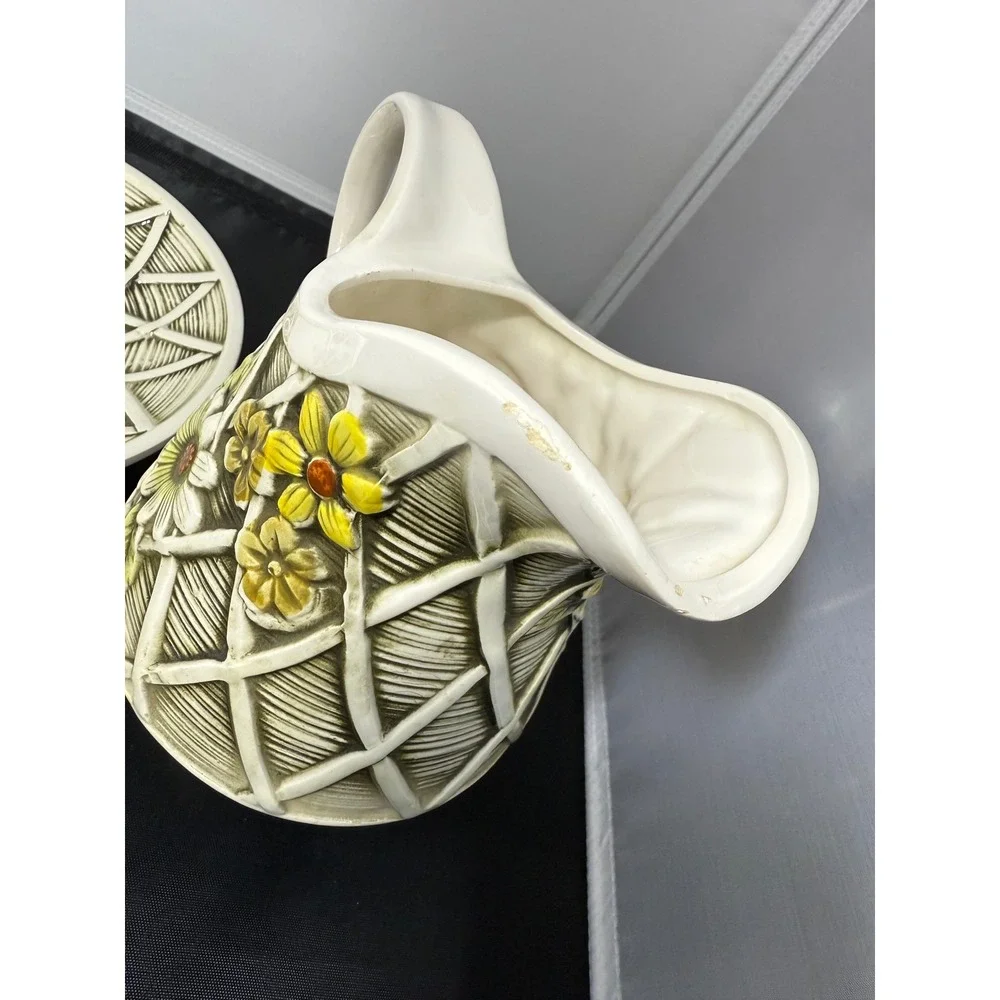 1970 Vintage Wales Ceramic Butterfly Flower‎ Pitcher Vase and Saucer Plate set